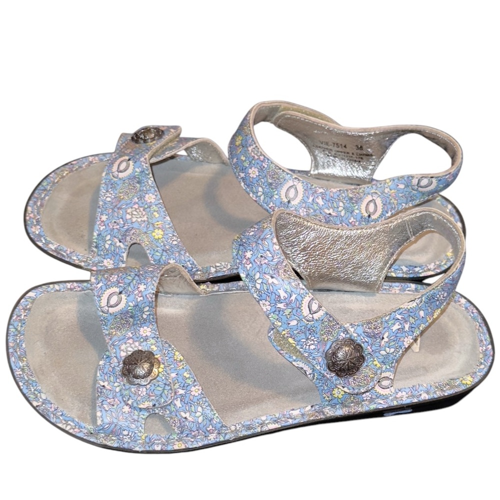 Alegria VIENNA Smooth Jazz Floral Wedge Leather Sandals Sz 38/US 8 VIE-7514 - Picture 2 of 6